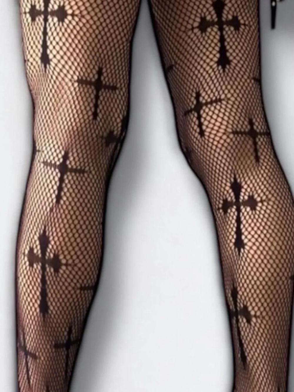 Black Worship Me Cross Fishnet Tights Stockings Goth Punk  NWT